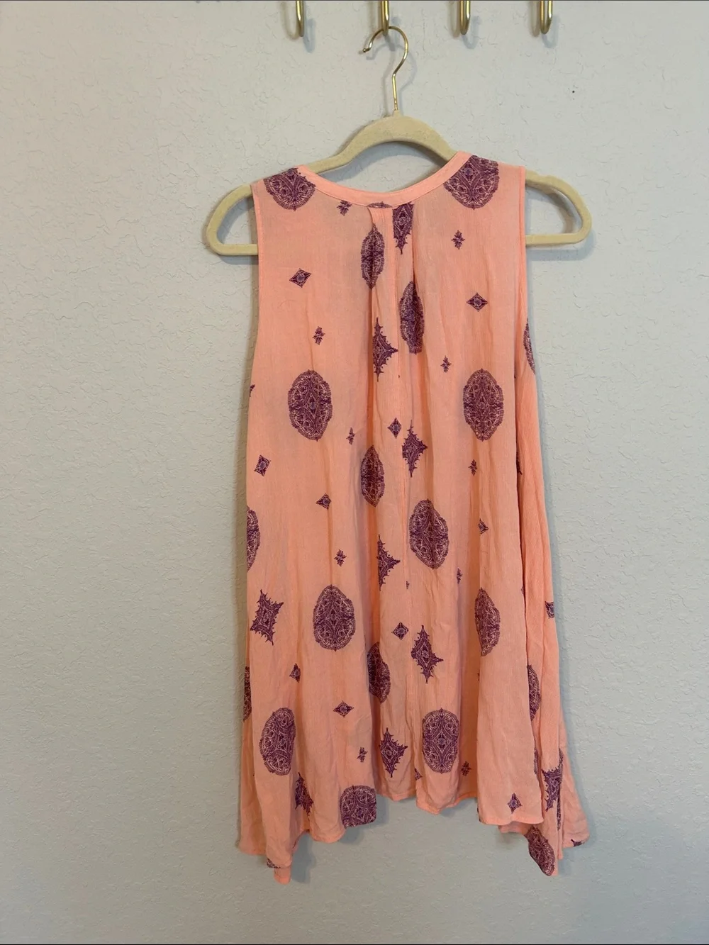 Free People Medallion Print Mini Swing Dress Tunic M Peach  Purple NWOT